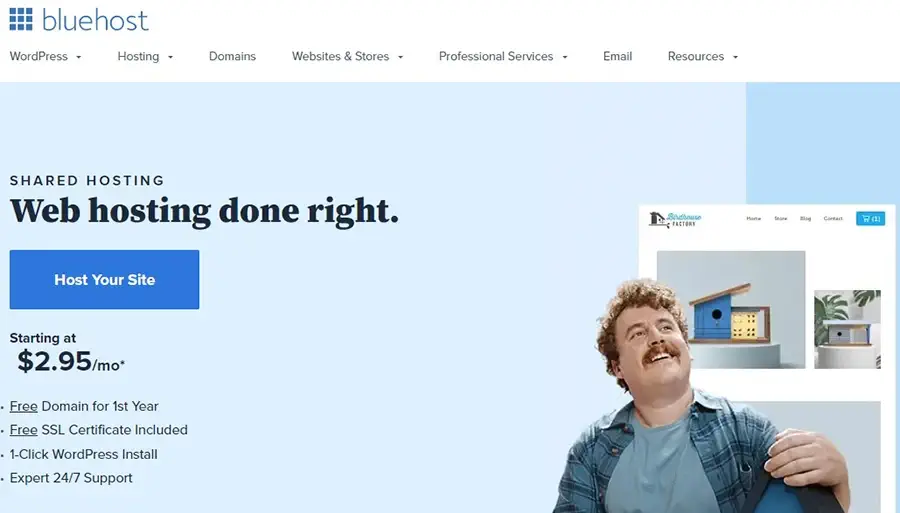 bluehost web hosting homepage