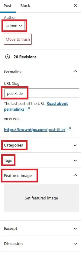 WP Post important elements to set