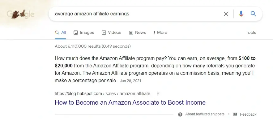 Amazon Affiliate average earnings