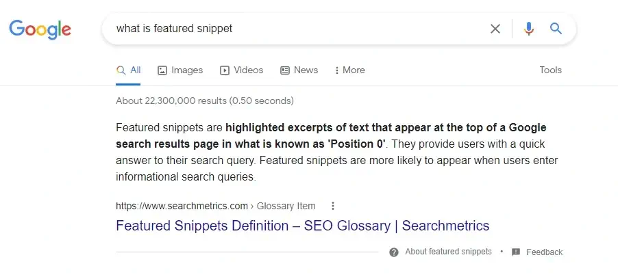 Example of a Google featured snippet