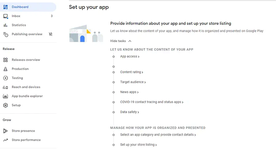 Set up your app - tasks