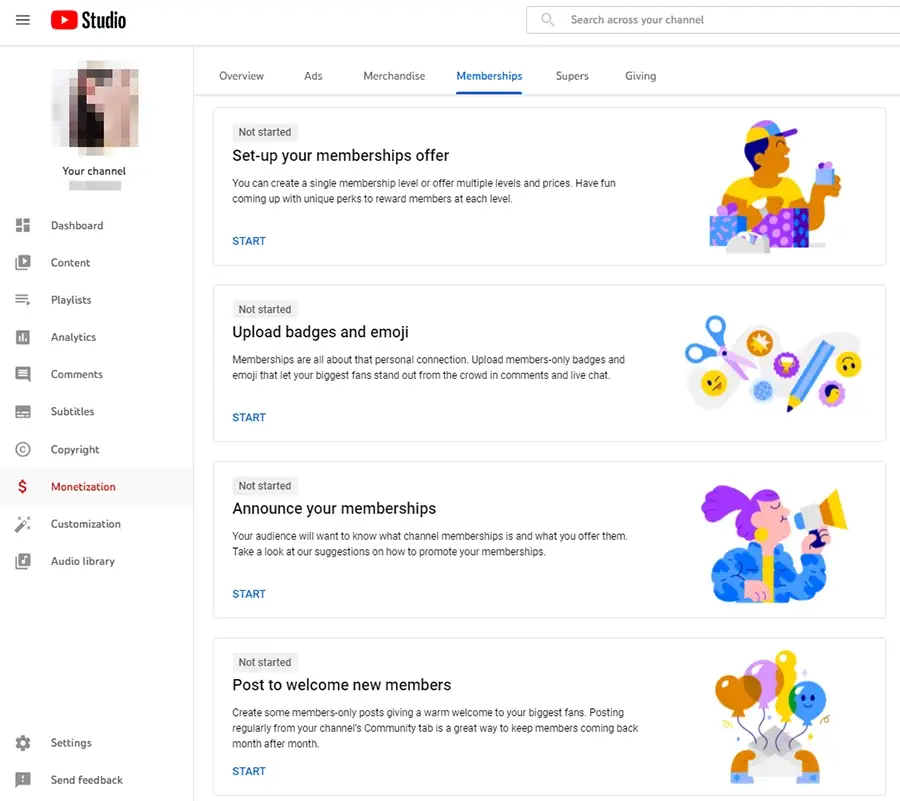 Youtube Memberships dashboard