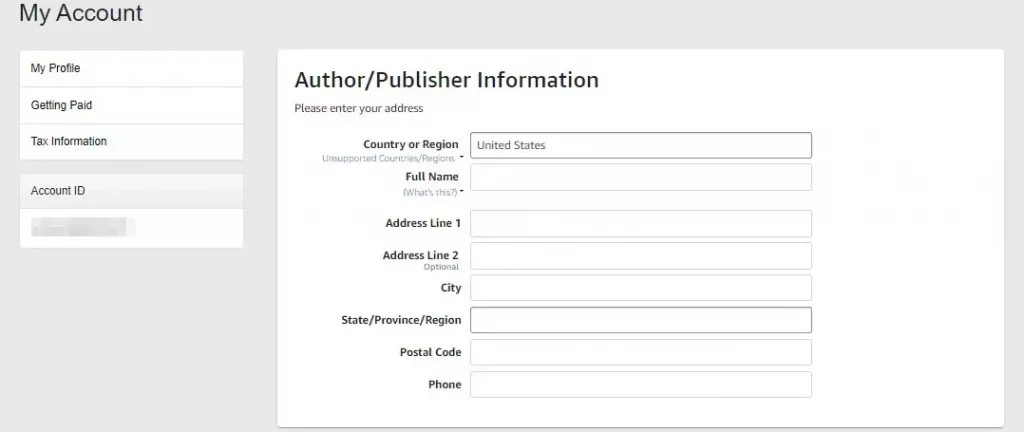 KDP Author/Publisher Information