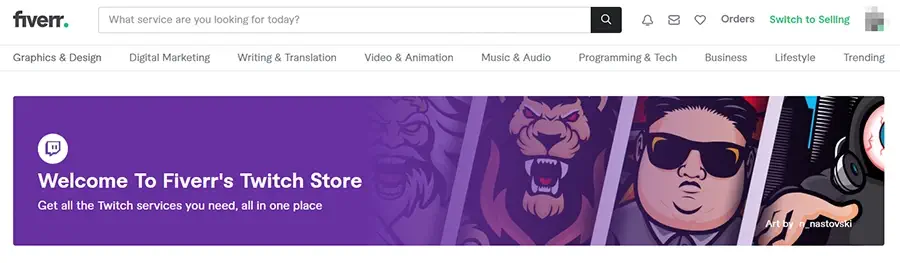 fiverr twitch store section marketplace