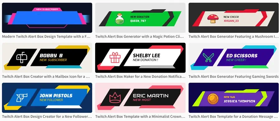 Twitch Alerts boxes notifications